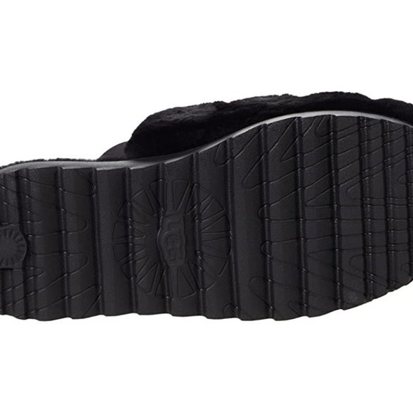 NIB UGG WOMEN'S FLUFF‎ SHEARLING SLIPPER SANDALS BLACK - Picture 9 of 10